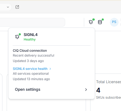 SIGNL4 health status in CIQ Cloud