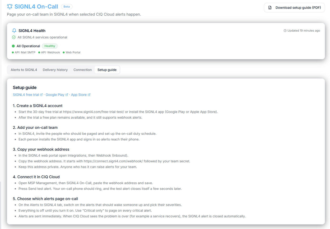 CIQ Cloud SIGNL4 setup guide