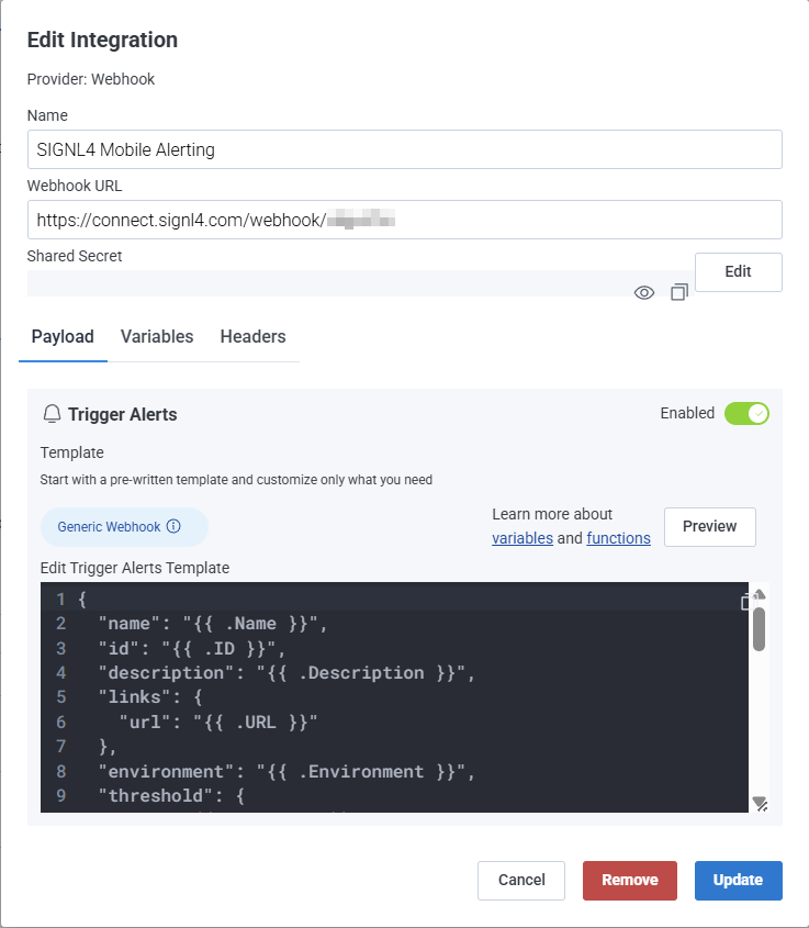 Honeycomb SIGNL4 Webhook