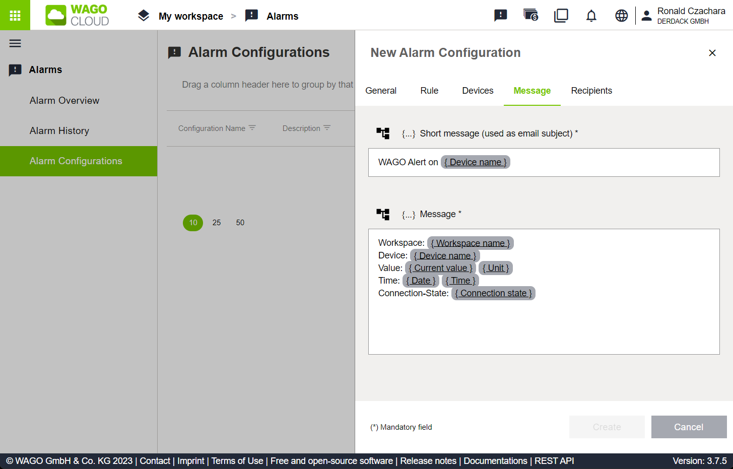 WAGO Cloud Alarm Configuration